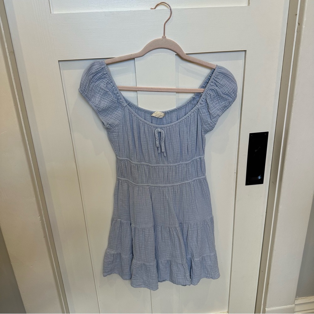 Altar'd State Blue Puff Sleeve Smocked Dress